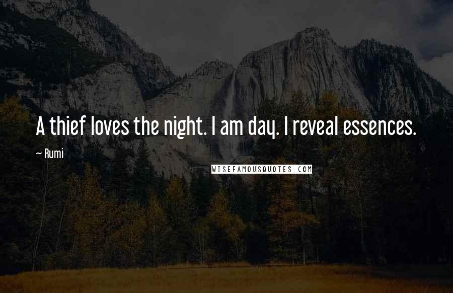 Rumi Quotes: A thief loves the night. I am day. I reveal essences.