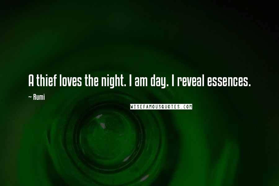 Rumi Quotes: A thief loves the night. I am day. I reveal essences.