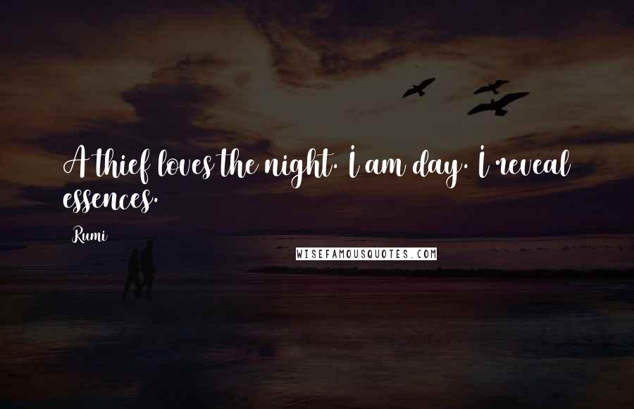 Rumi Quotes: A thief loves the night. I am day. I reveal essences.