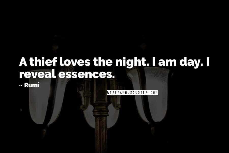 Rumi Quotes: A thief loves the night. I am day. I reveal essences.