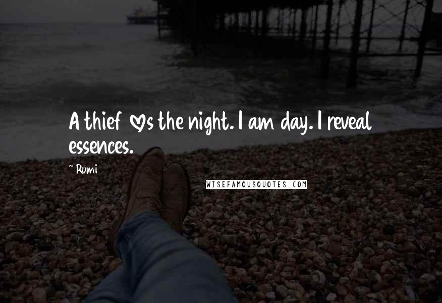 Rumi Quotes: A thief loves the night. I am day. I reveal essences.