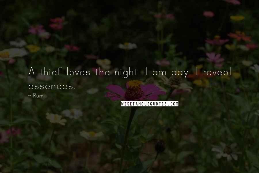 Rumi Quotes: A thief loves the night. I am day. I reveal essences.