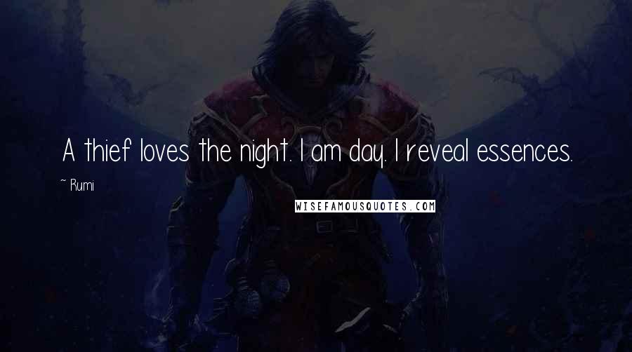 Rumi Quotes: A thief loves the night. I am day. I reveal essences.
