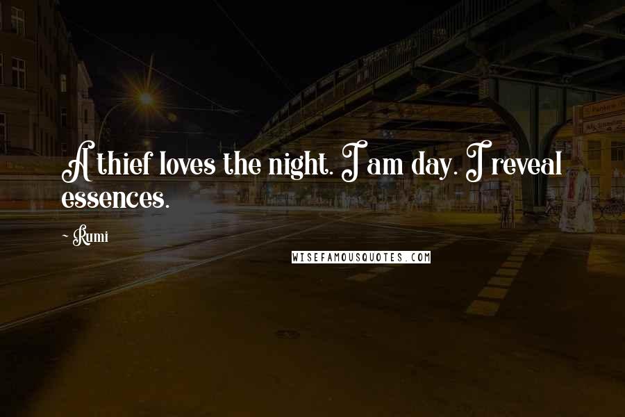 Rumi Quotes: A thief loves the night. I am day. I reveal essences.