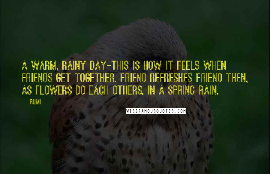 Rumi Quotes: A warm, rainy day-this is how it feels when friends get together. Friend refreshes friend then, as flowers do each others, in a spring rain.