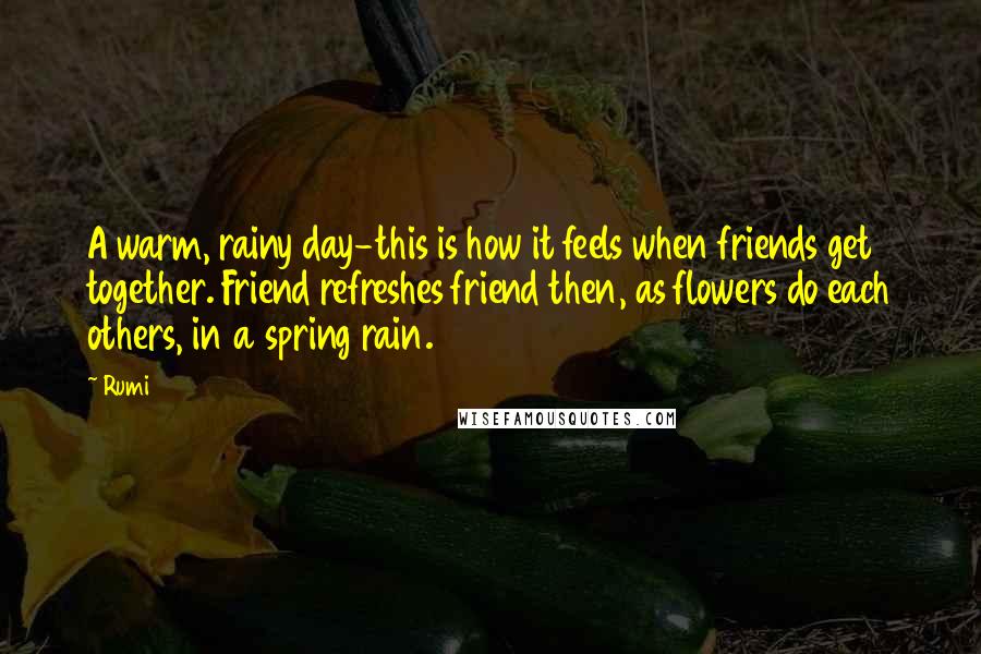 Rumi Quotes: A warm, rainy day-this is how it feels when friends get together. Friend refreshes friend then, as flowers do each others, in a spring rain.