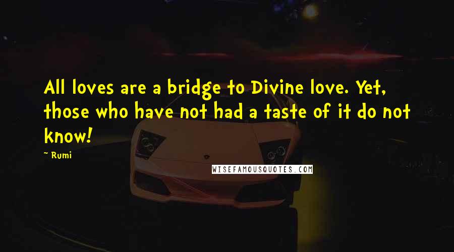 Rumi Quotes: All loves are a bridge to Divine love. Yet, those who have not had a taste of it do not know!