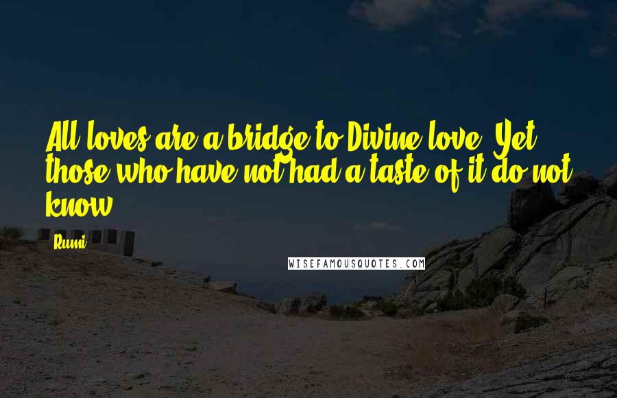 Rumi Quotes: All loves are a bridge to Divine love. Yet, those who have not had a taste of it do not know!