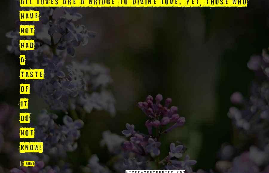 Rumi Quotes: All loves are a bridge to Divine love. Yet, those who have not had a taste of it do not know!