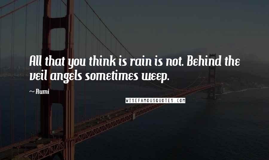 Rumi Quotes: All that you think is rain is not. Behind the veil angels sometimes weep.
