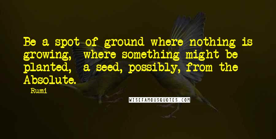 Rumi Quotes: Be a spot of ground where nothing is growing, where something might be planted, a seed, possibly, from the Absolute.