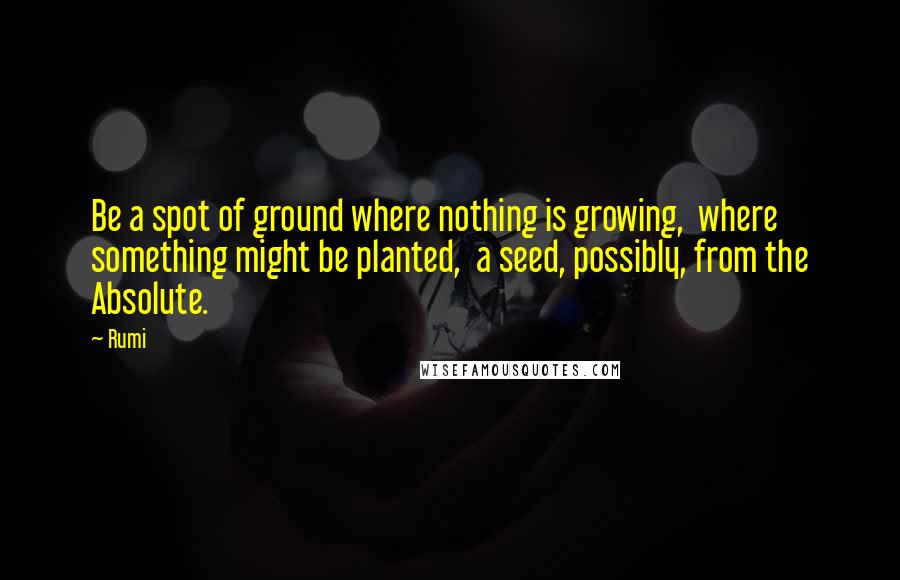 Rumi Quotes: Be a spot of ground where nothing is growing,  where something might be planted,  a seed, possibly, from the Absolute.