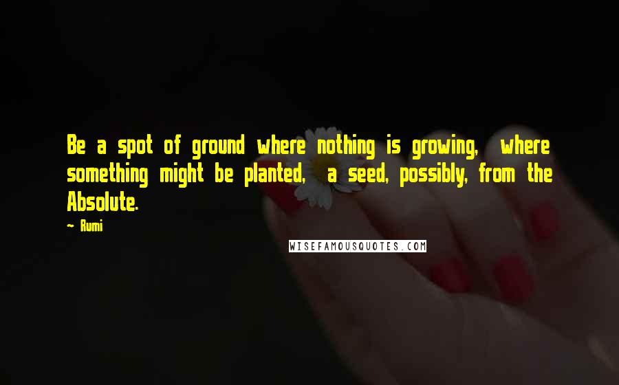 Rumi Quotes: Be a spot of ground where nothing is growing,  where something might be planted,  a seed, possibly, from the Absolute.