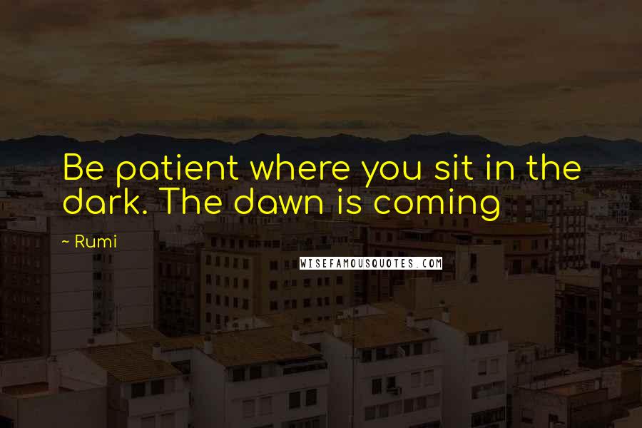 Rumi Quotes: Be patient where you sit in the dark. The dawn is coming