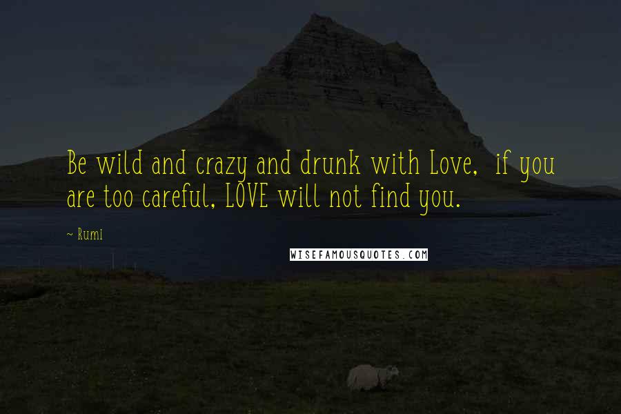 Rumi Quotes: Be wild and crazy and drunk with Love, if you are too careful, LOVE will not find you.