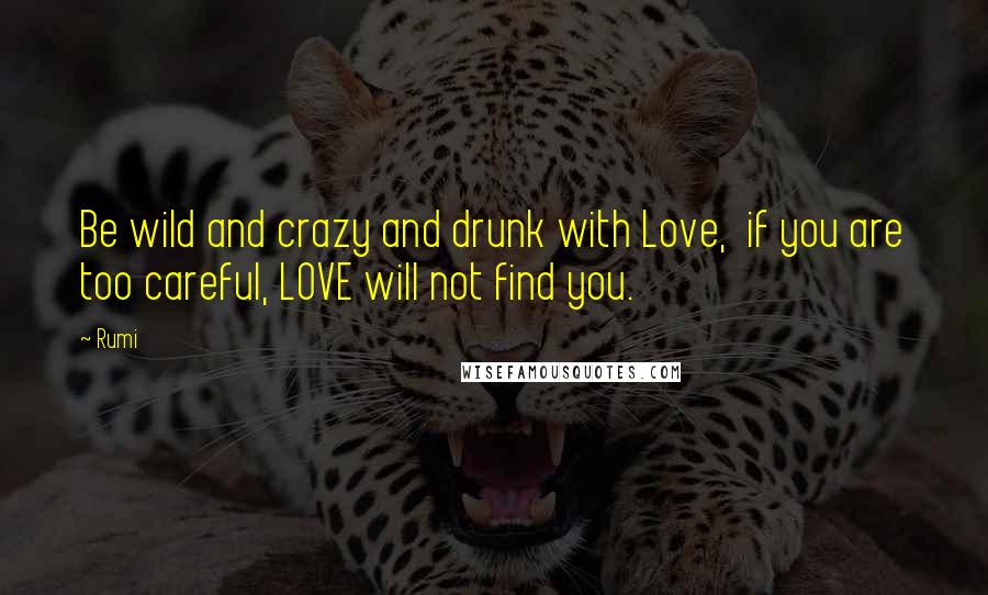 Rumi Quotes: Be wild and crazy and drunk with Love,  if you are too careful, LOVE will not find you.