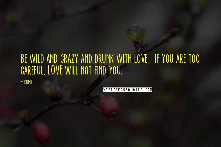 Rumi Quotes: Be wild and crazy and drunk with Love, if you are too careful, LOVE will not find you.
