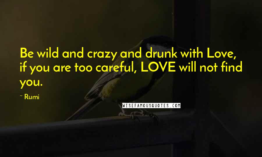 Rumi Quotes: Be wild and crazy and drunk with Love,  if you are too careful, LOVE will not find you.