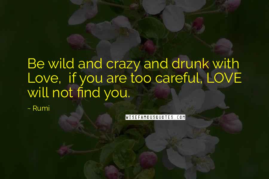 Rumi Quotes: Be wild and crazy and drunk with Love,  if you are too careful, LOVE will not find you.