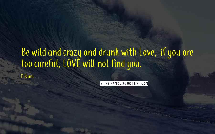 Rumi Quotes: Be wild and crazy and drunk with Love,  if you are too careful, LOVE will not find you.