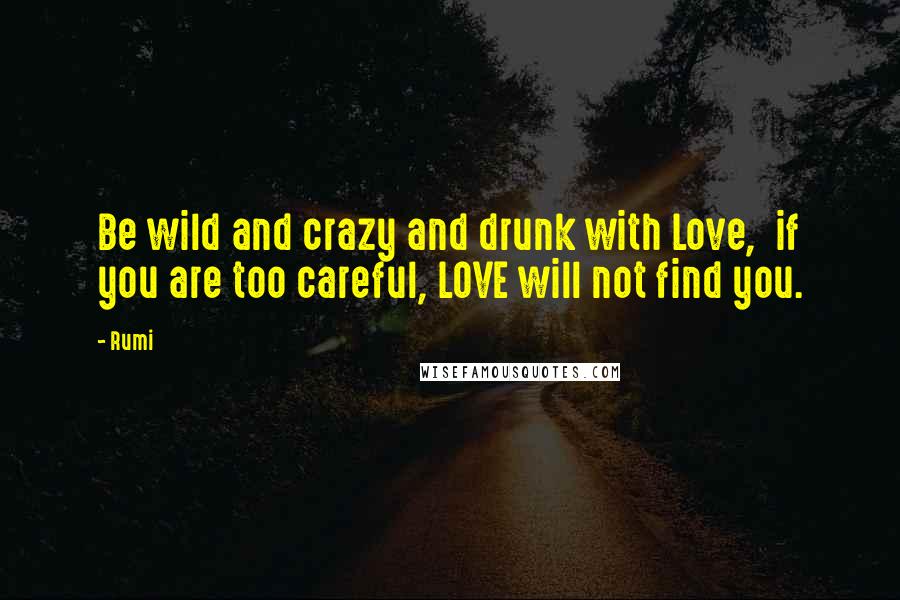 Rumi Quotes: Be wild and crazy and drunk with Love,  if you are too careful, LOVE will not find you.