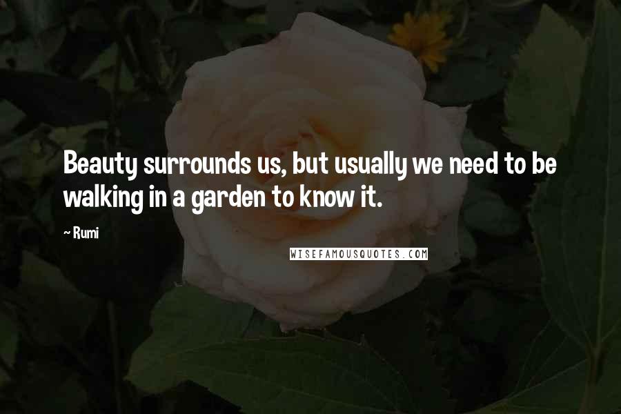 Rumi Quotes: Beauty surrounds us, but usually we need to be walking in a garden to know it.