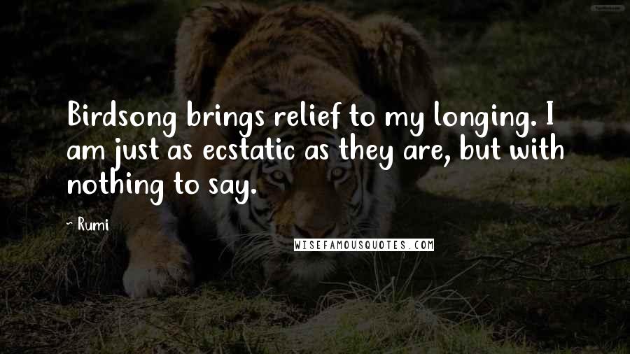 Rumi Quotes: Birdsong brings relief to my longing. I am just as ecstatic as they are, but with nothing to say.