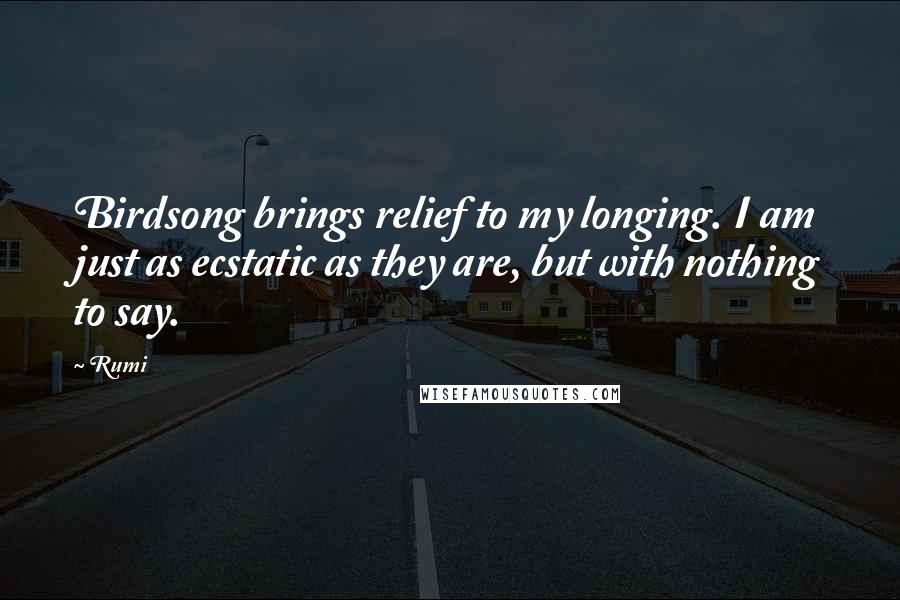 Rumi Quotes: Birdsong brings relief to my longing. I am just as ecstatic as they are, but with nothing to say.