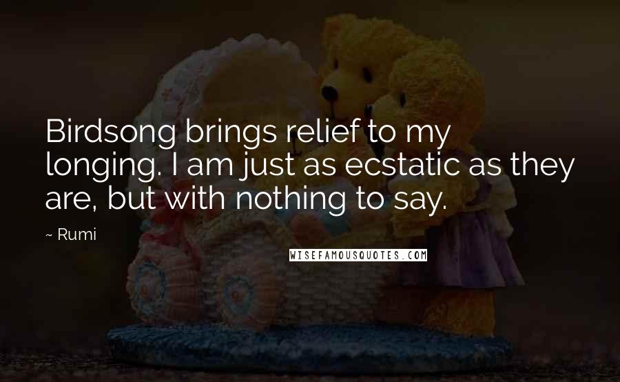 Rumi Quotes: Birdsong brings relief to my longing. I am just as ecstatic as they are, but with nothing to say.