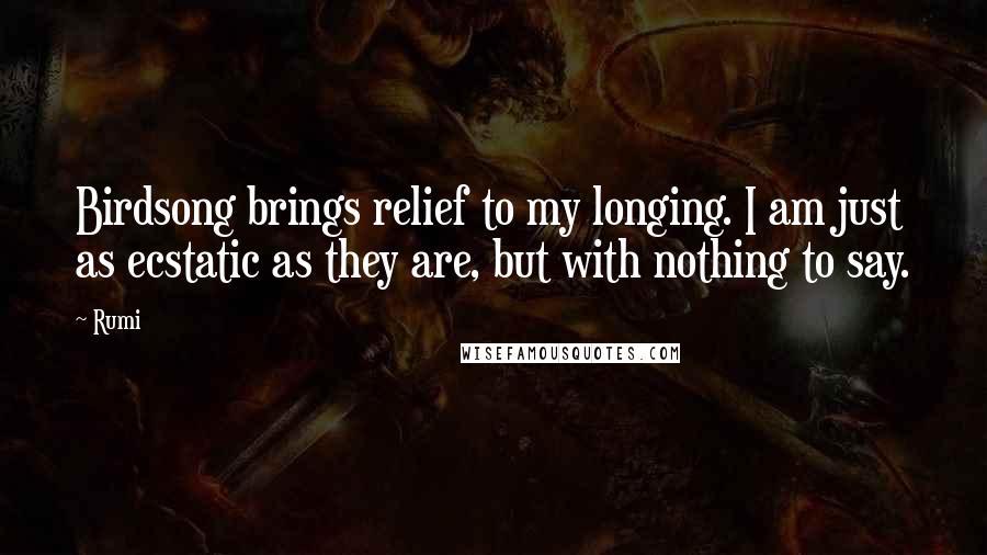 Rumi Quotes: Birdsong brings relief to my longing. I am just as ecstatic as they are, but with nothing to say.