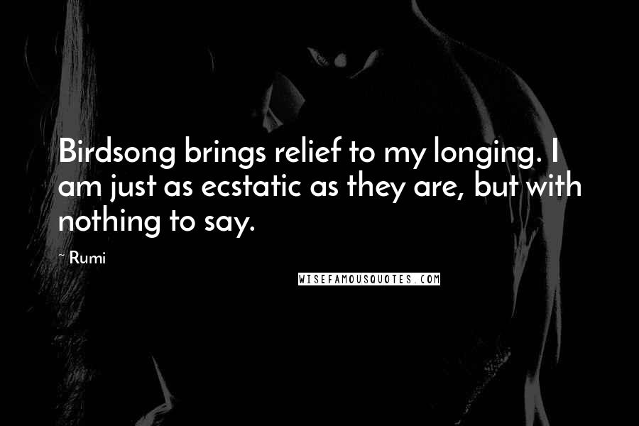 Rumi Quotes: Birdsong brings relief to my longing. I am just as ecstatic as they are, but with nothing to say.