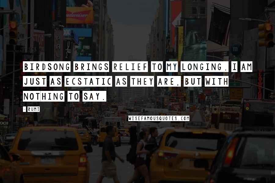 Rumi Quotes: Birdsong brings relief to my longing. I am just as ecstatic as they are, but with nothing to say.