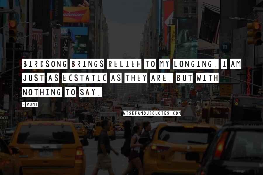 Rumi Quotes: Birdsong brings relief to my longing. I am just as ecstatic as they are, but with nothing to say.