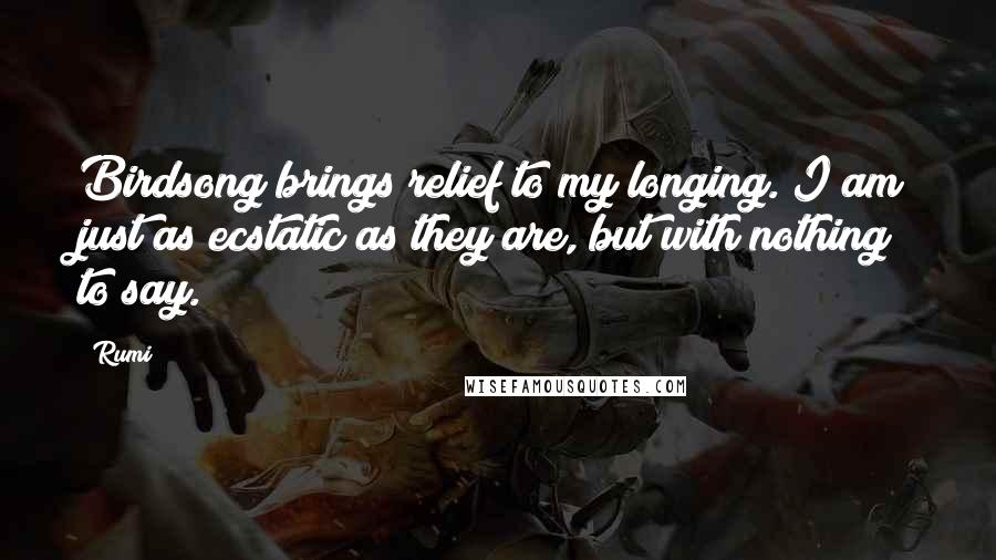 Rumi Quotes: Birdsong brings relief to my longing. I am just as ecstatic as they are, but with nothing to say.