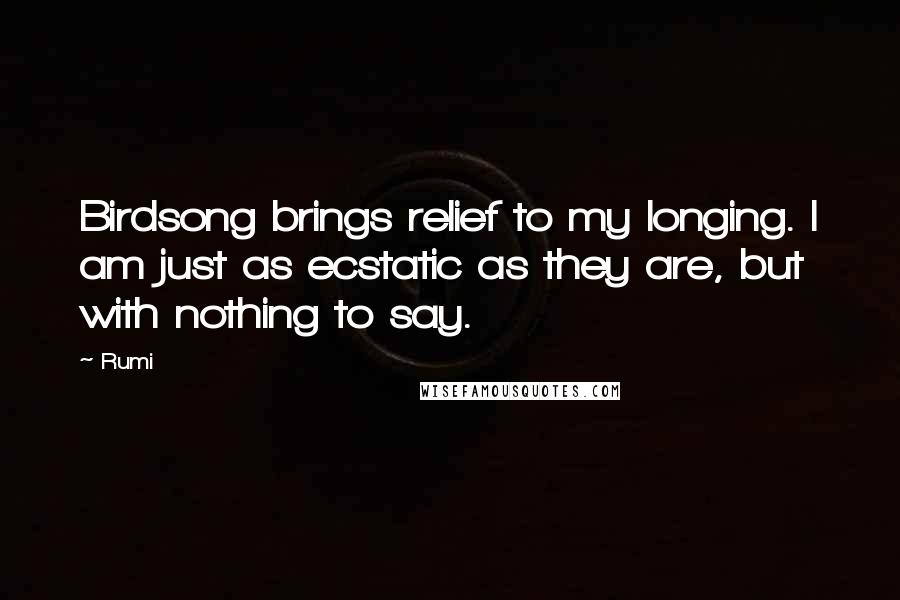 Rumi Quotes: Birdsong brings relief to my longing. I am just as ecstatic as they are, but with nothing to say.