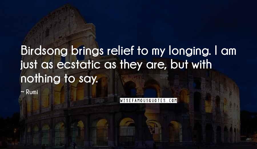 Rumi Quotes: Birdsong brings relief to my longing. I am just as ecstatic as they are, but with nothing to say.