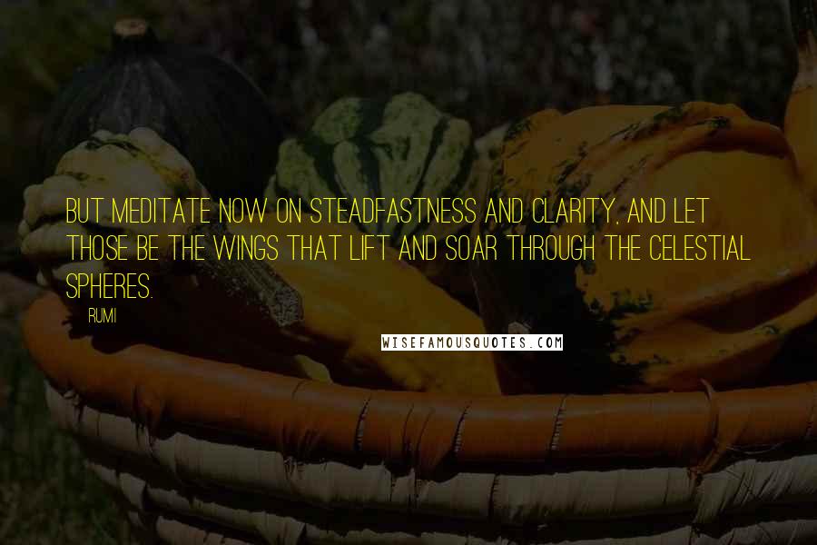 Rumi Quotes: But meditate now on steadfastness and clarity, and let those be the wings that lift and soar through the celestial spheres.