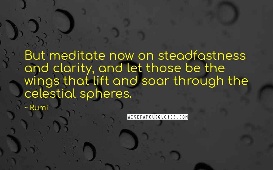 Rumi Quotes: But meditate now on steadfastness and clarity, and let those be the wings that lift and soar through the celestial spheres.