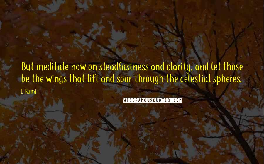 Rumi Quotes: But meditate now on steadfastness and clarity, and let those be the wings that lift and soar through the celestial spheres.