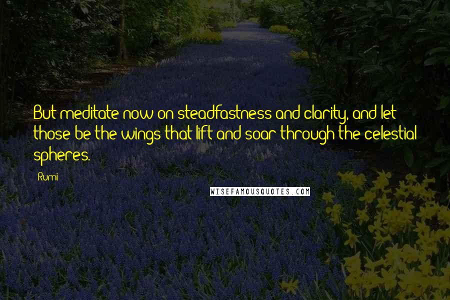 Rumi Quotes: But meditate now on steadfastness and clarity, and let those be the wings that lift and soar through the celestial spheres.