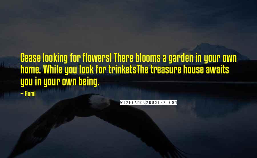 Rumi Quotes: Cease looking for flowers! There blooms a garden in your own home. While you look for trinketsThe treasure house awaits you in your own being.