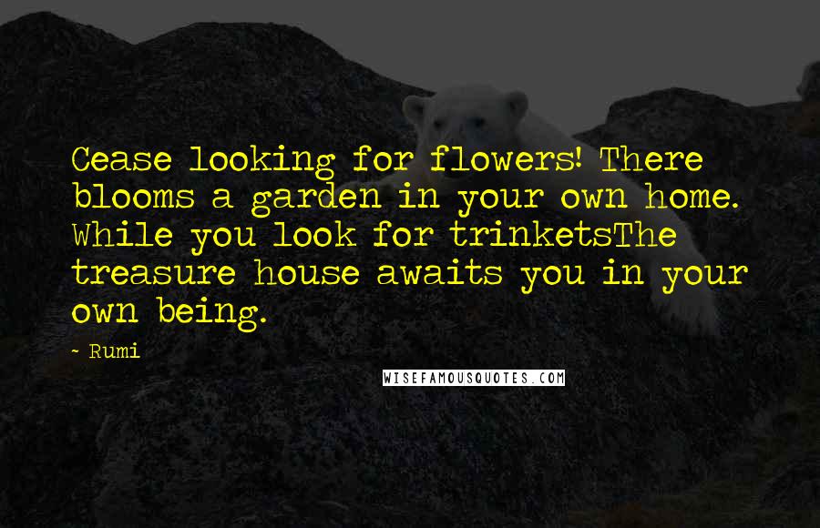 Rumi Quotes: Cease looking for flowers! There blooms a garden in your own home. While you look for trinketsThe treasure house awaits you in your own being.