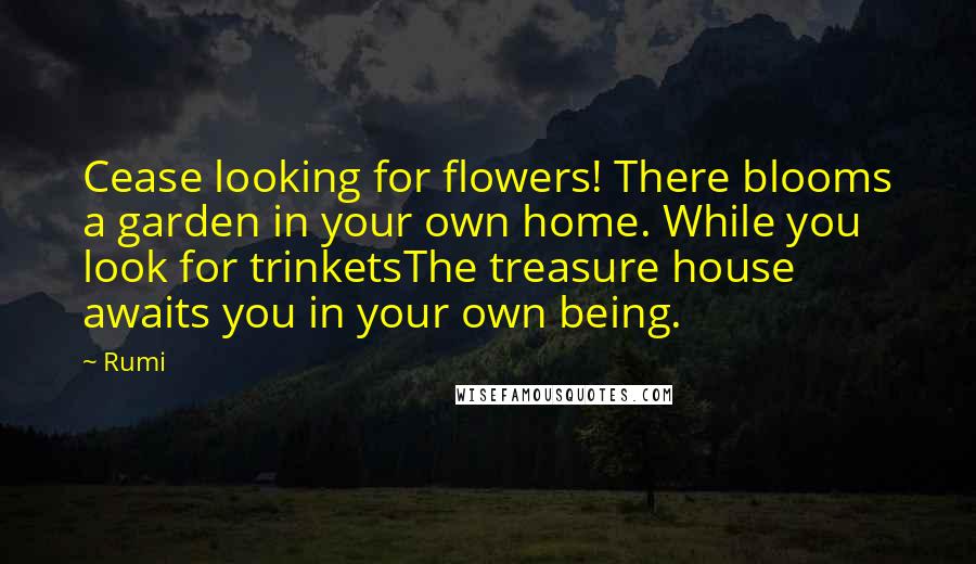Rumi Quotes: Cease looking for flowers! There blooms a garden in your own home. While you look for trinketsThe treasure house awaits you in your own being.