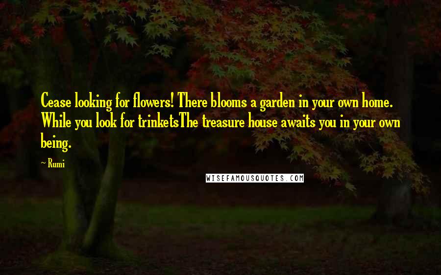 Rumi Quotes: Cease looking for flowers! There blooms a garden in your own home. While you look for trinketsThe treasure house awaits you in your own being.