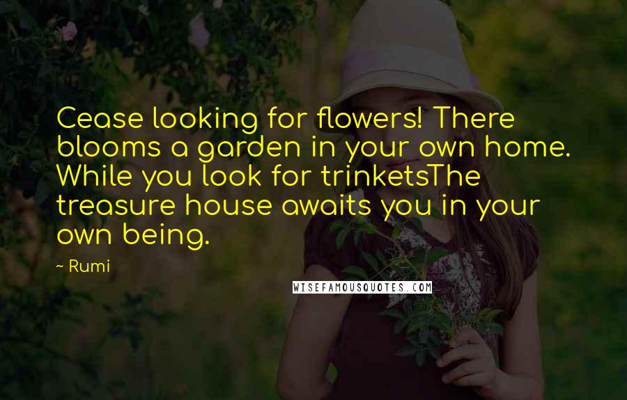 Rumi Quotes: Cease looking for flowers! There blooms a garden in your own home. While you look for trinketsThe treasure house awaits you in your own being.
