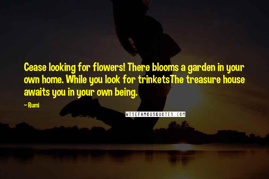 Rumi Quotes: Cease looking for flowers! There blooms a garden in your own home. While you look for trinketsThe treasure house awaits you in your own being.
