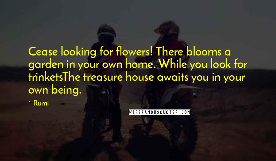 Rumi Quotes: Cease looking for flowers! There blooms a garden in your own home. While you look for trinketsThe treasure house awaits you in your own being.