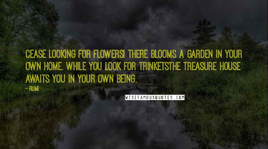 Rumi Quotes: Cease looking for flowers! There blooms a garden in your own home. While you look for trinketsThe treasure house awaits you in your own being.