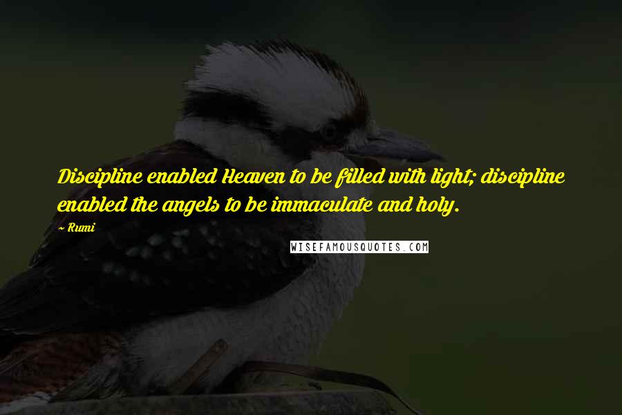 Rumi Quotes: Discipline enabled Heaven to be filled with light; discipline enabled the angels to be immaculate and holy.