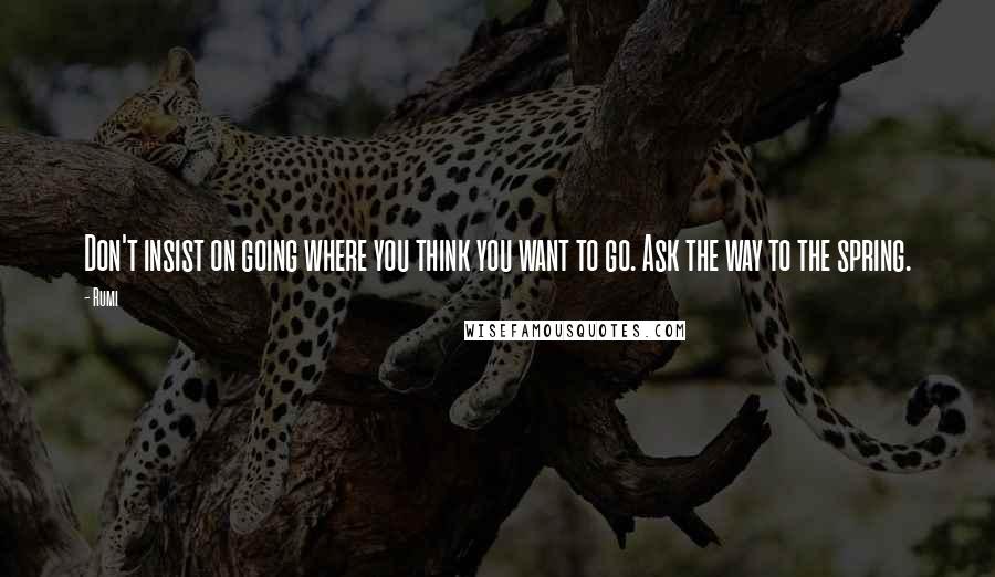 Rumi Quotes: Don't insist on going where you think you want to go. Ask the way to the spring.